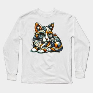 Pop art cat illustration. cubism cat illustration Long Sleeve T-Shirt